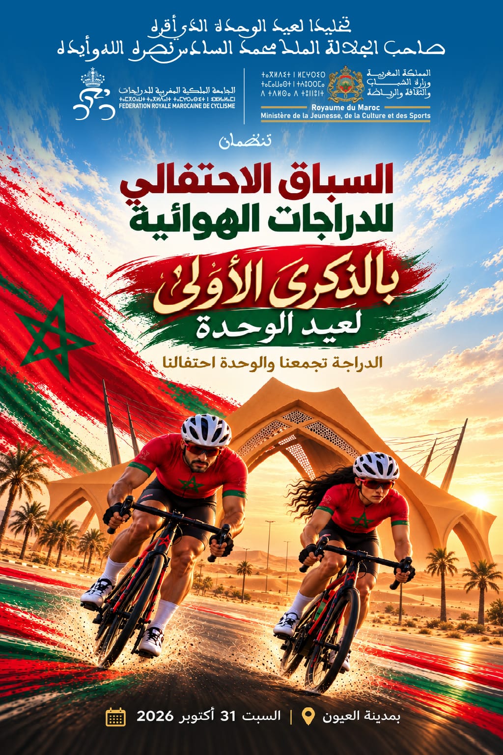 الجامعة الملكية المغربية للدراجات تحتفي بعيد الوحدة بسباق احتفالي للدراجات بالعيون